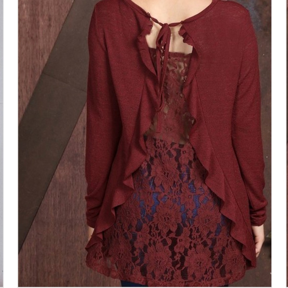 🎉Host Pick 🎉 Ruffle Blouse with Lace Back - Picture 3 of 3